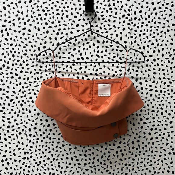 C/Meo Strapless Cropped Orange Foldover Collar Top - Picture 2 of 8